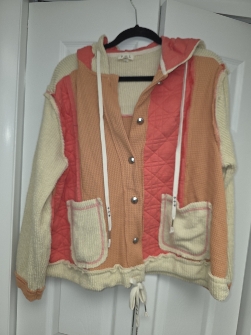 POL colorblock Hooded Jacket - Cream & Coral